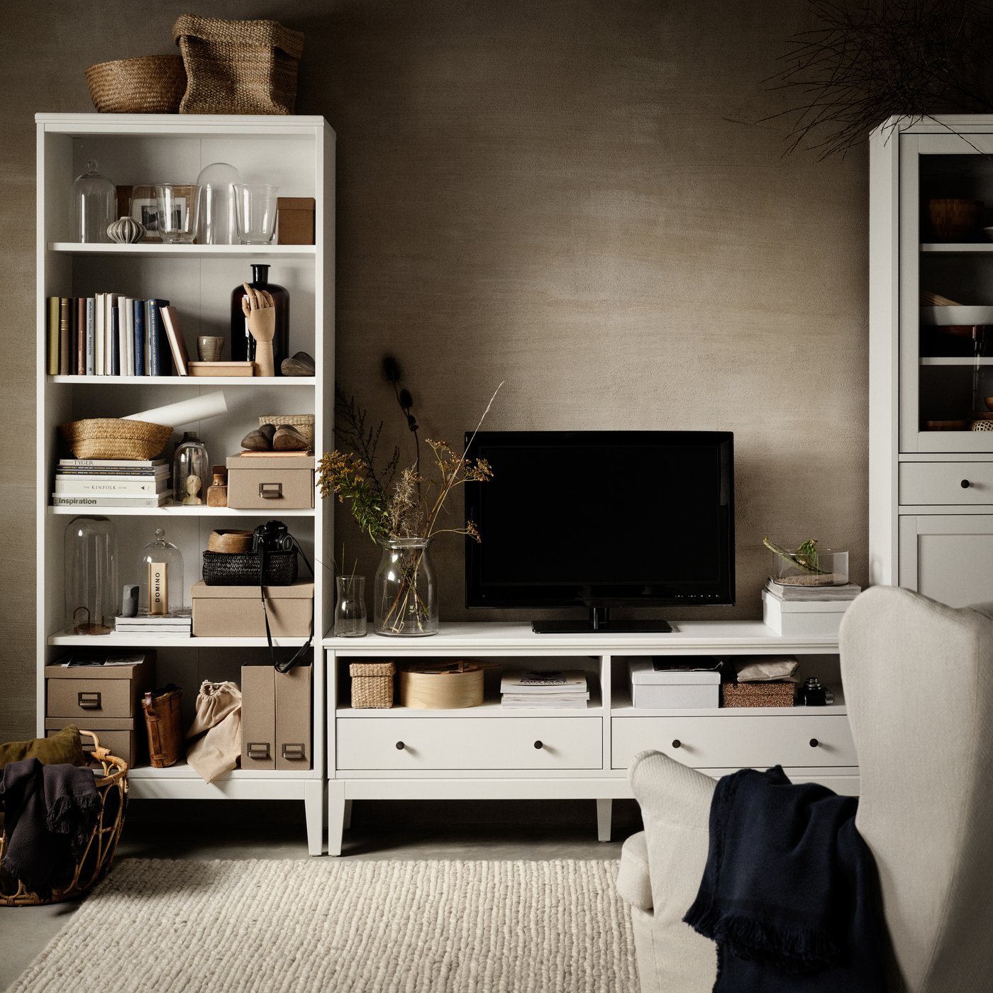 A white IDANÄS TV bench
