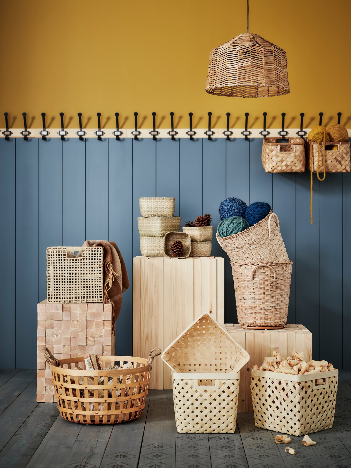 IKEA VÄXTHUS baskets grouped against the wall.
