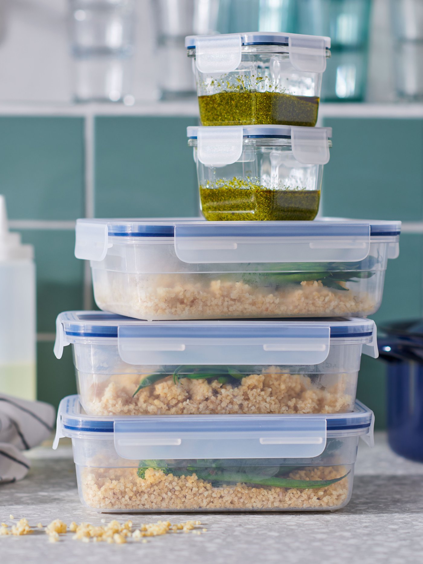A square/glass IKEA 365+ food container with lid in the kitchen