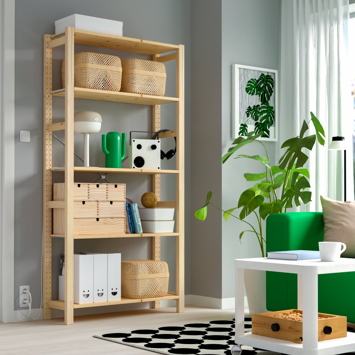A pine IVAR shelving unit