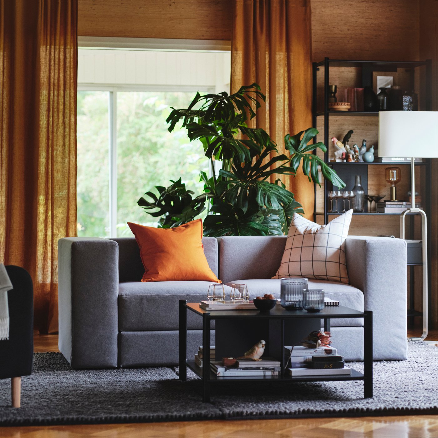A Grann/Bomstad grey-green/wood LANDSKRONA armchair