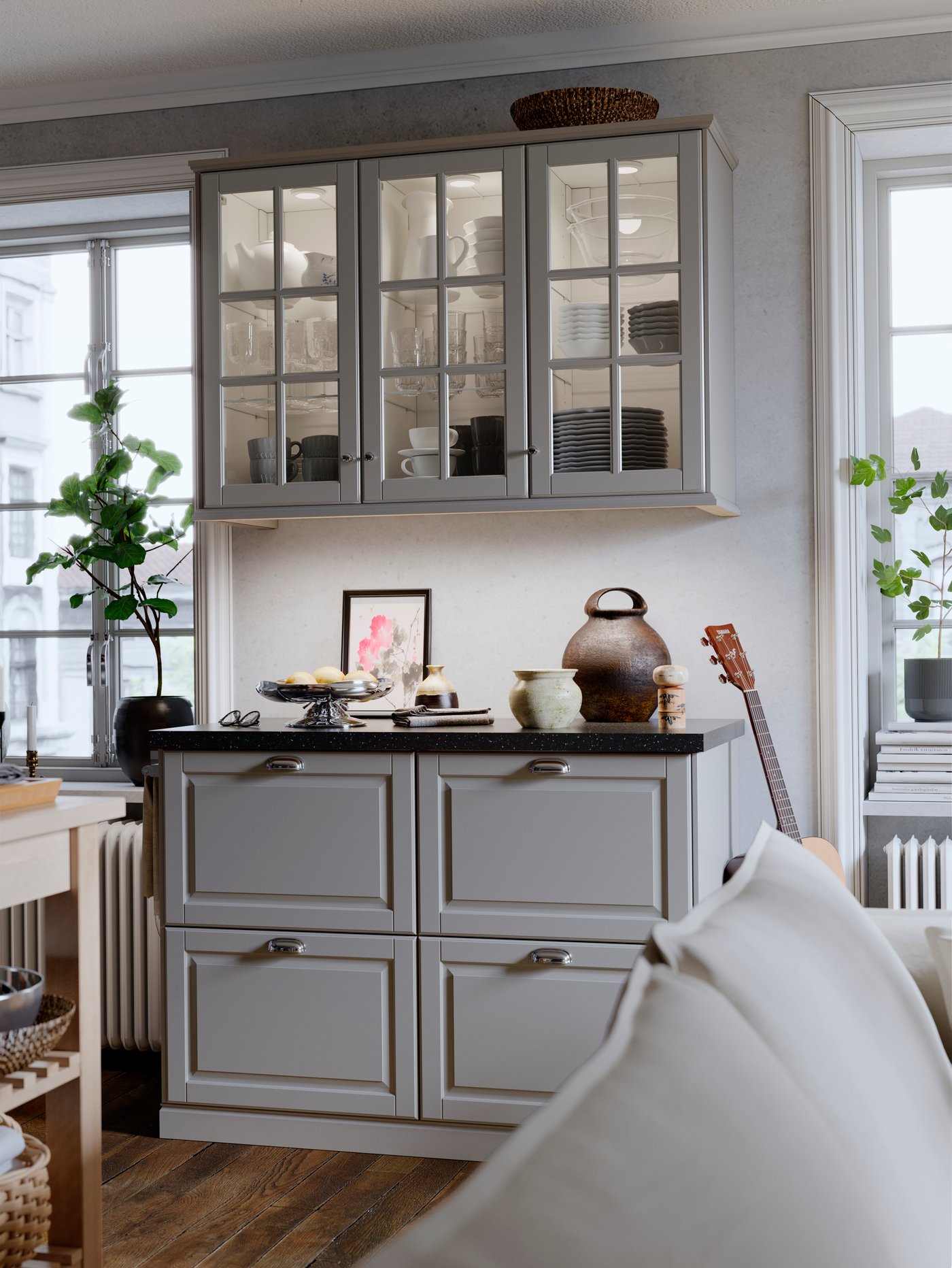 A grey BODBYN glass door