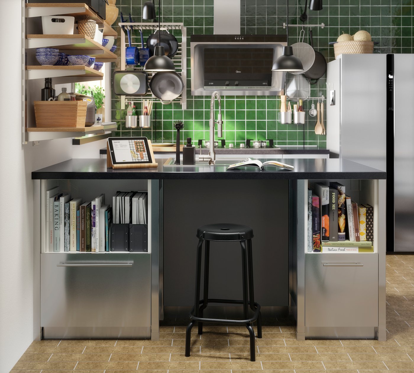 A white METOD base cabinet frame in the kitchen