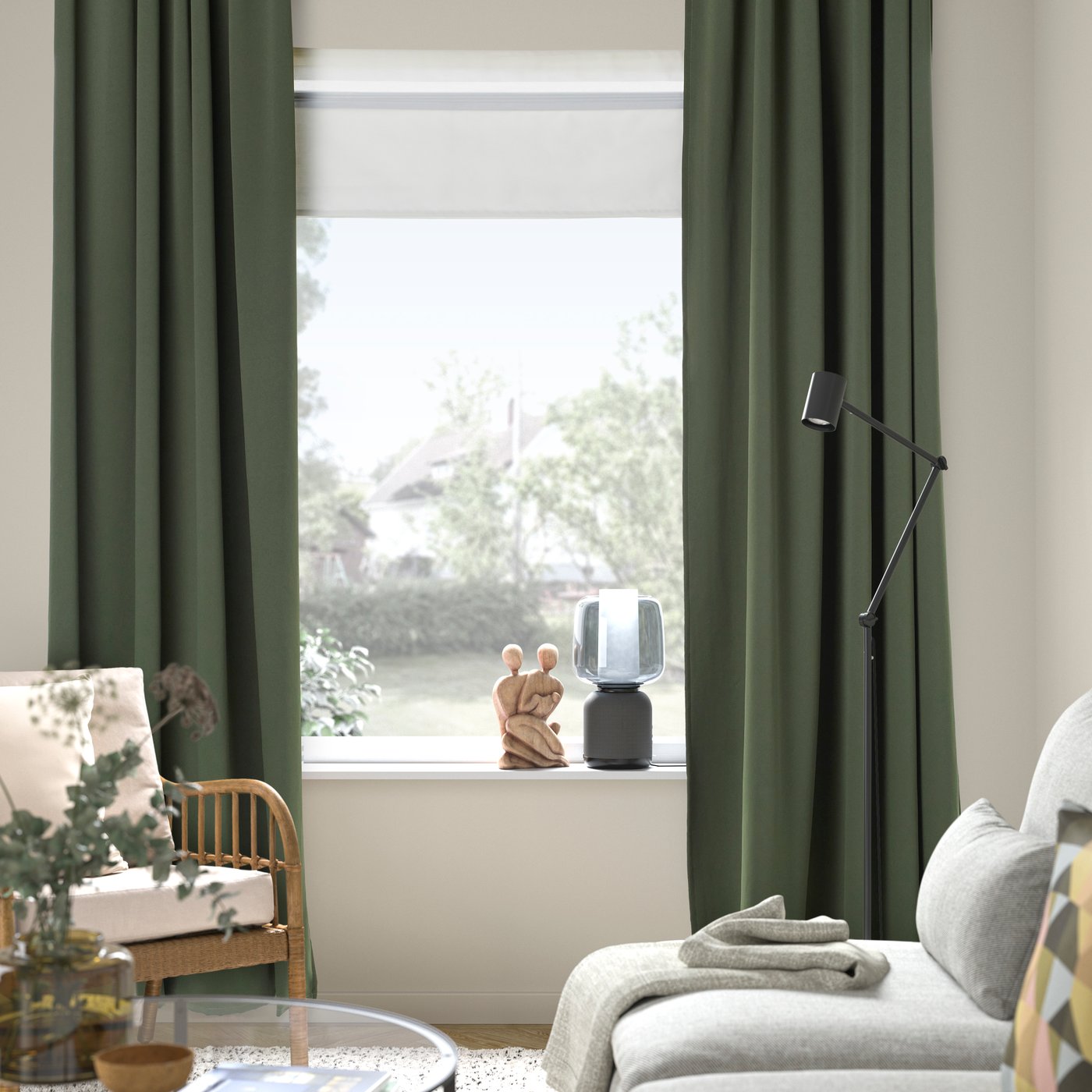 A dark green/with heading tape MAJGULL block-out curtains, 1 pair