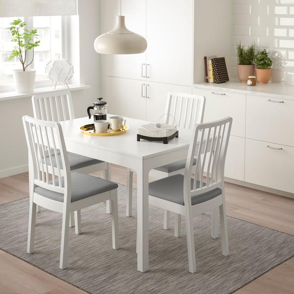 Mesa y 4 sillas EKEDALEN en blanco/Orrsta gris claro