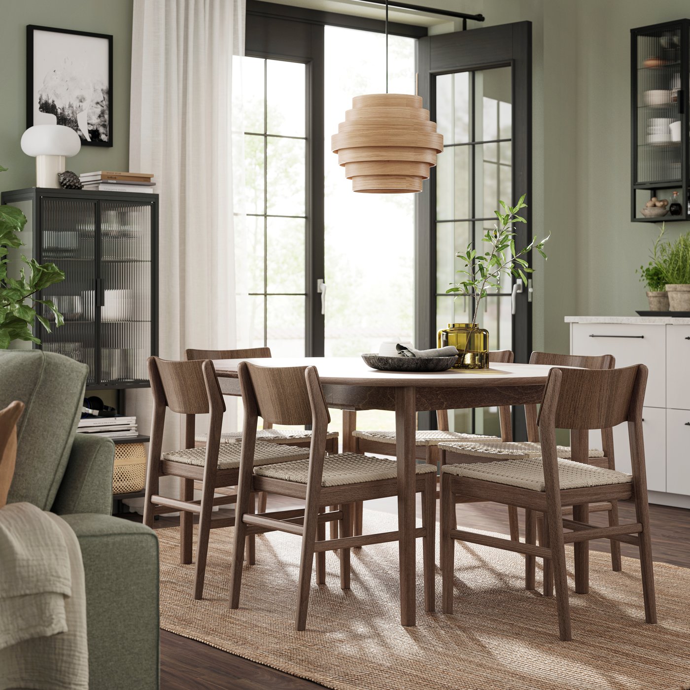A brown beech/brown beech SKANSNÄS table and 4 chairs