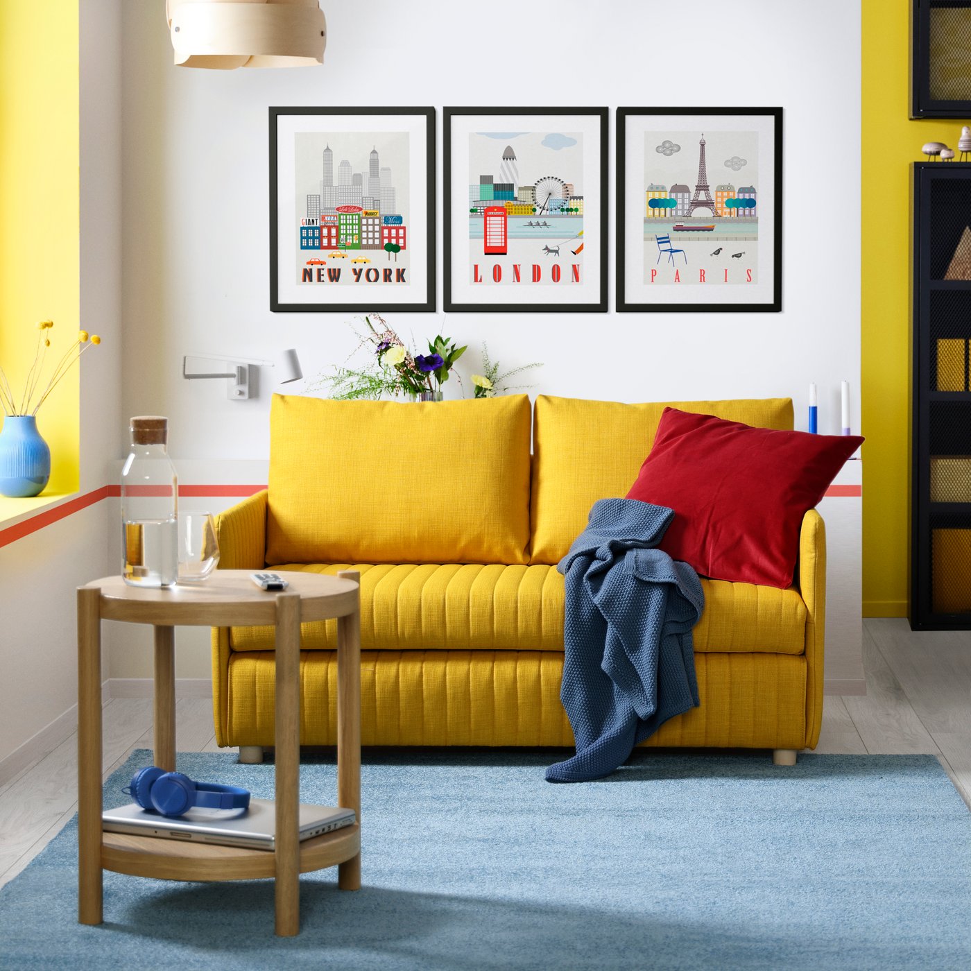 A Skiftebo yellow FRIDHULT sofa-bed