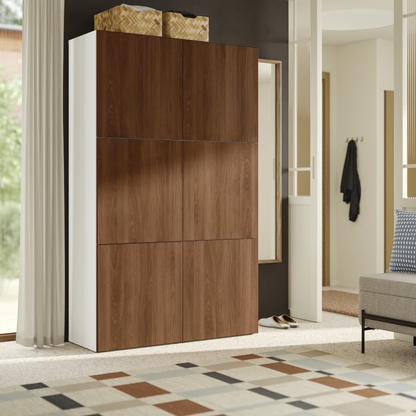 BESTÅ Storage combination with doors, white Lappviken/brown walnut effect, 120x42x193 cm