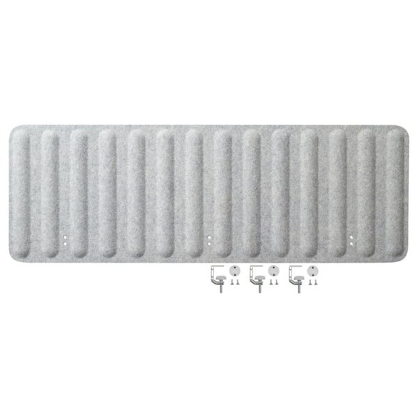The EILIF office screen in grey, designed with a ridged texture for noise reduction and privacy. It includes mounts for easy desk setup.