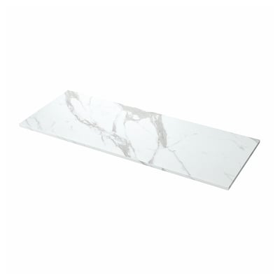 EKBACKEN white marble-look rectangle laminate countertop with bevelled edges.