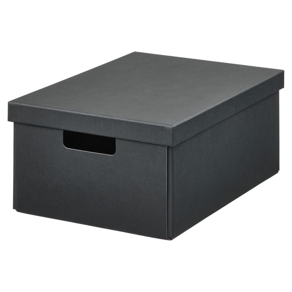 Dark grey recycled paper storage box with handles.