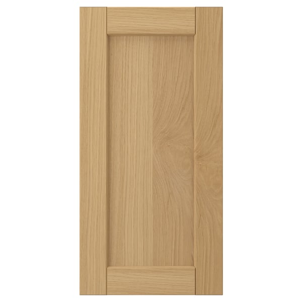 FORSBACKA oak veneer cabinet door, rectangular with bevelled edges, warm tone.
