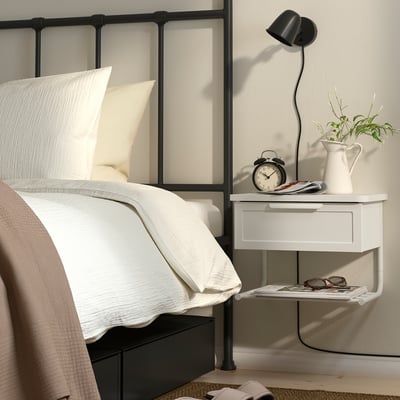 GRÅFJÄLLET Wall-mounted bedside table, white, 42x29x31 cm