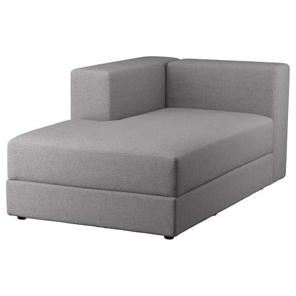 JÄTTEBO grey modular sofa, left chaise, soft fabric, rectangle with deep seats.