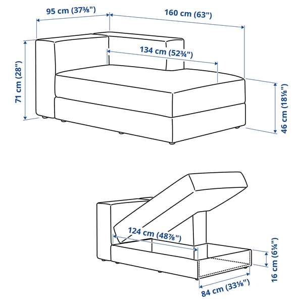 JÄTTEBO Chaise longue module, right, with armrest/Axvall off-white