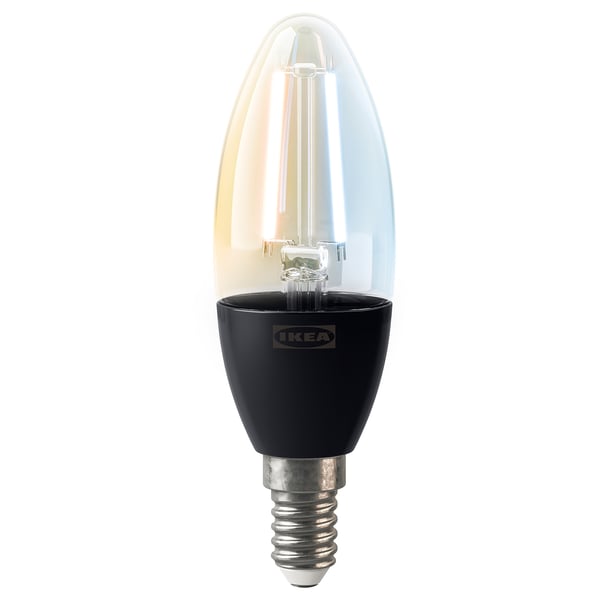 Ikea KAJPLATS led bulb, black, glass, conical shape, dimmable.