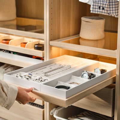 KOMPLEMENT Pull-out tray with insert, white stained oak effect, 50x58 cm