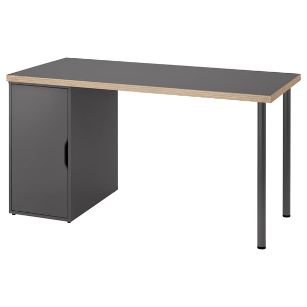 A modern grey LAGKAPTEN desk with a cabinet and metal legs, combining sleek design and sturdy materials.