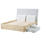 LILLFJÄLLET bed: light wood, white headboard, drawer, rectangular, minimalist design.