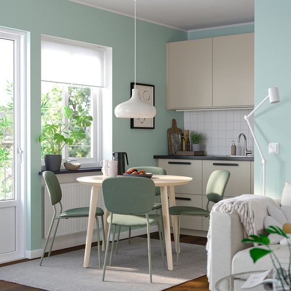 LISABO / VIHALS Table and 4 chairs, ash veneer/green Tibbleby grey-green, 105 cm