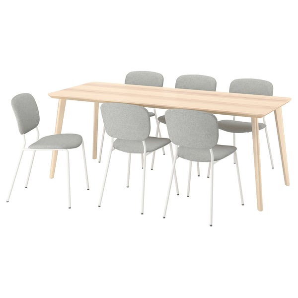 LISABO / VIHALS Table and 6 chairs, ash/white Tibbleby beige/grey, 200x78 cm