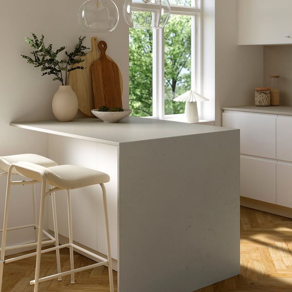 LOCKEBO Custom made worktop, light beige concrete effect/glass composite, 1 m²x2.0 cm