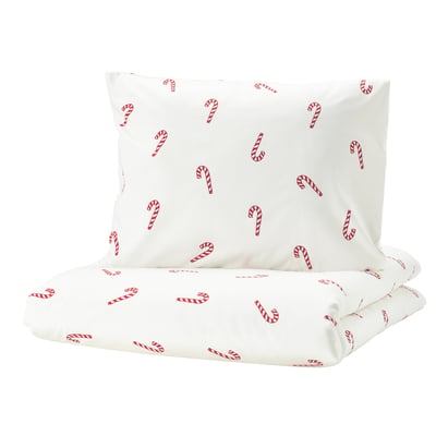 LÖVSÅNGARE Duvet cover and pillowcase, candy cane pattern, 150x200/50x60 cm