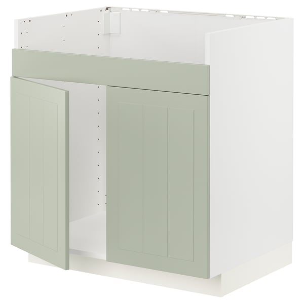 METOD kitchen unit, green, with doors, white interior, rectangular, panel design.