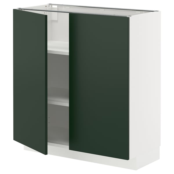 METOD kitchen cabinet, dark green, white frame, two doors, square shape.
