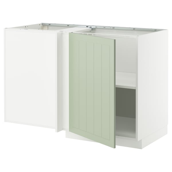 METOD kitchen unit in white with green door, corner design.