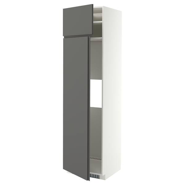 METOD Hi cab f fridge or freezer w 2 drs, white/VOXTORP dark grey vertical handle, 60x60x220 cm