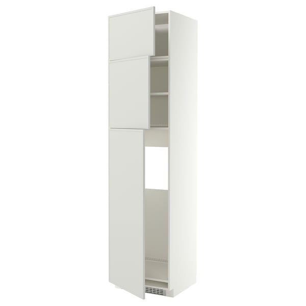 METOD High cab for fridge with 3 doors, white/Aspudden light grey, 60x60x240 cm