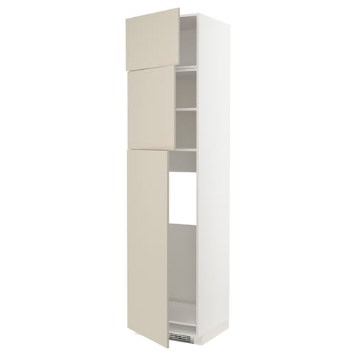 METOD kitchen unit in beige with three shelves, adjustable and openable doors.