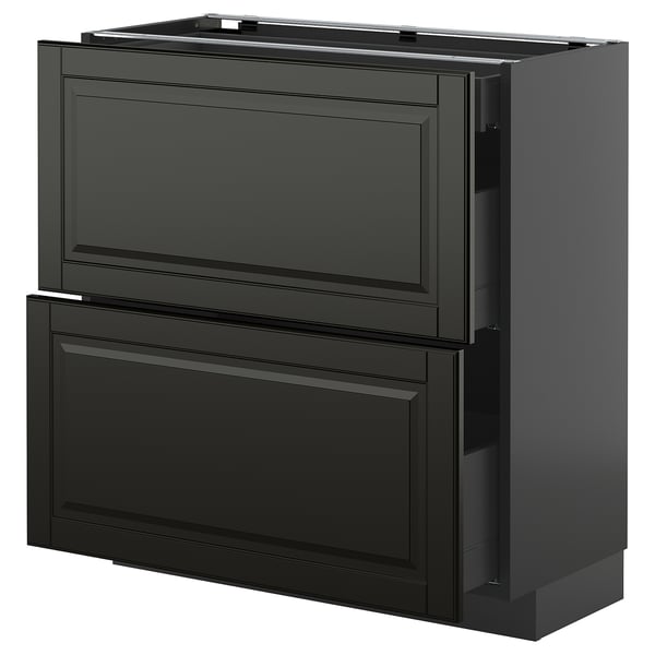 Black METOD kitchen cabinet with sleek drawers.