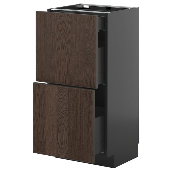 METOD kitchen cabinet, dark brown sinarp wood, square, with three drawers.