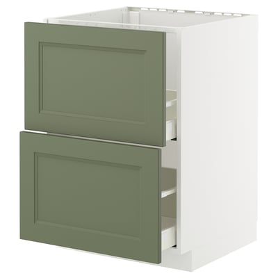 METOD kitchen cabinet, grey-green, modern/traditional style, two drawers, self-closing.