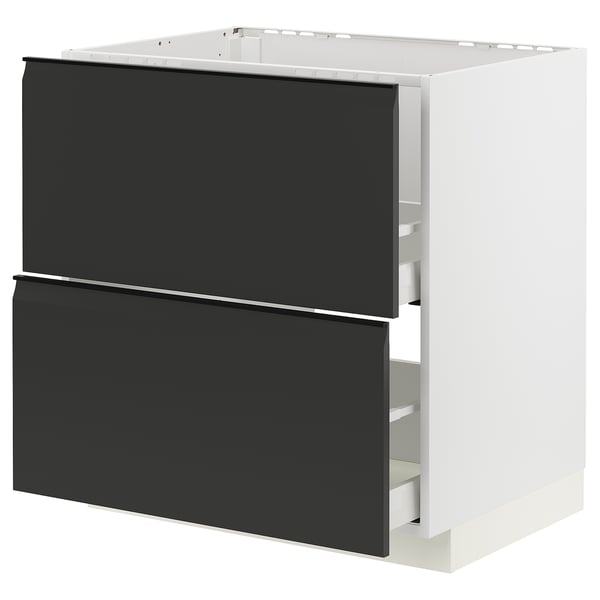 A black METOD kitchen cabinet with two drawers. The cabinet is modern with a sleek, minimalist design.