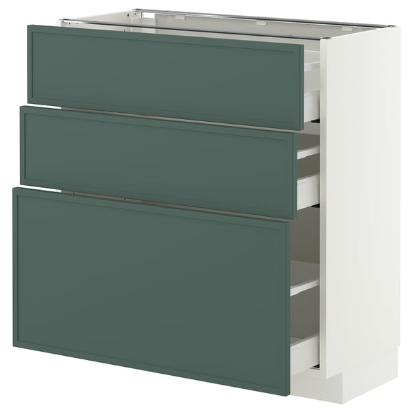 METOD / MAXIMERA Base cabinet with 3 drawers, white/Aspudden dark grey-green, 80x37 cm