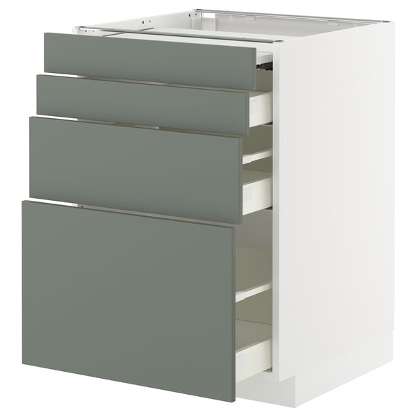 METOD kitchen unit with 4 grey-green drawers, modern, sleek design, sturdy construction.