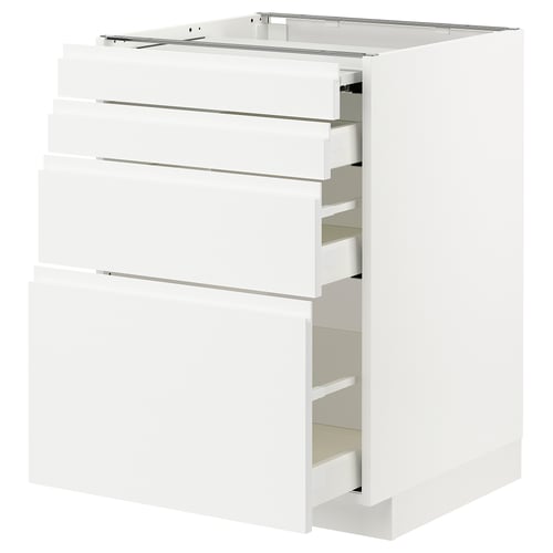 Modern white kitchen cabinet, minimalist design, multiple drawers, durable materials.