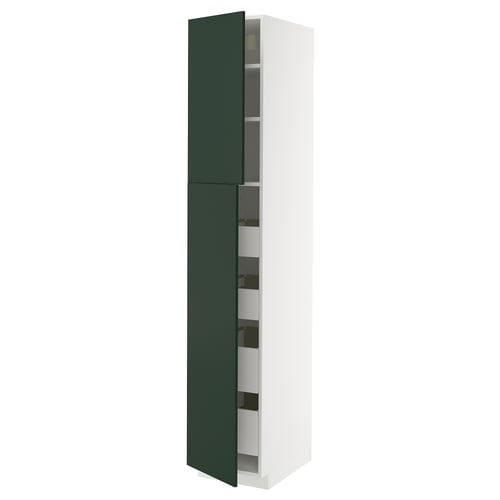 White METOD cabinet with green doors.