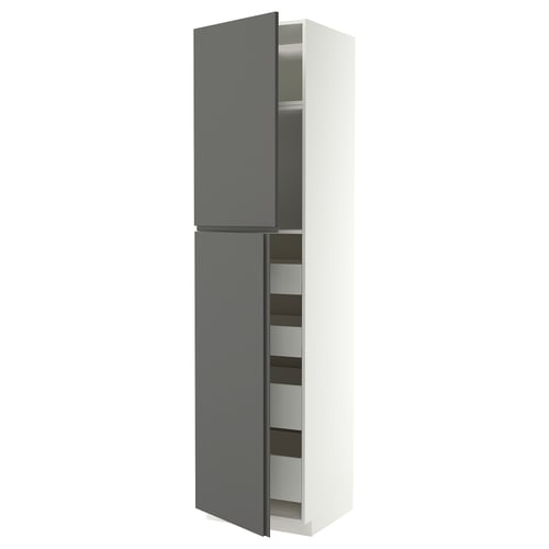 METOD / MAXIMERA Hi cab w 2 doors/4 drawers, white/VOXTORP dark grey vertical handle, 60x60x240 cm