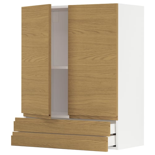 Ikea METOD kitchen unit with oak-effect doors and drawers, light wooden color, rectangular shape, minimalist design.