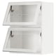 A white METOD kitchen cabinet with glass doors and metallic frames. It a modern design with clean lines and a sleek appearance.