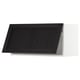 Modern black kitchen cabinet with bevelled edges and white frame.