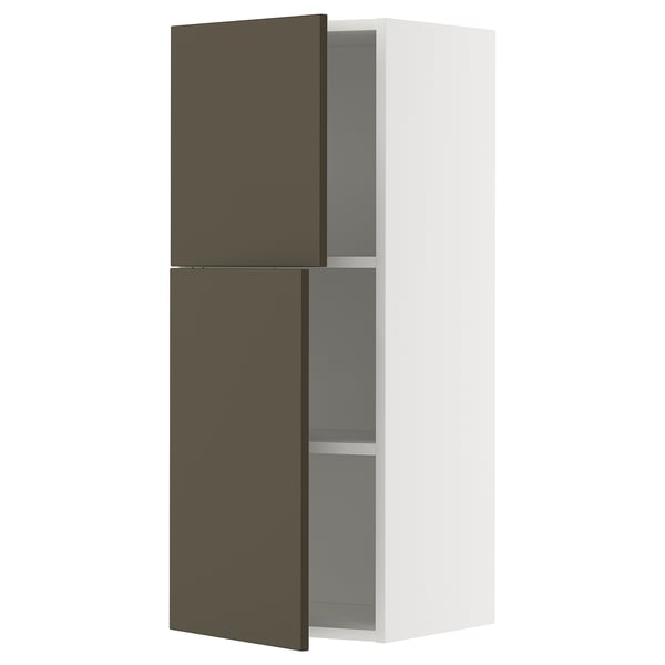 METOD kitchen unit with dark brown doors, white frame, two adjustable shelves.