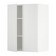 Depicts a white METOD kitchen cabinet with one open door revealing an adjustable shelf inside.