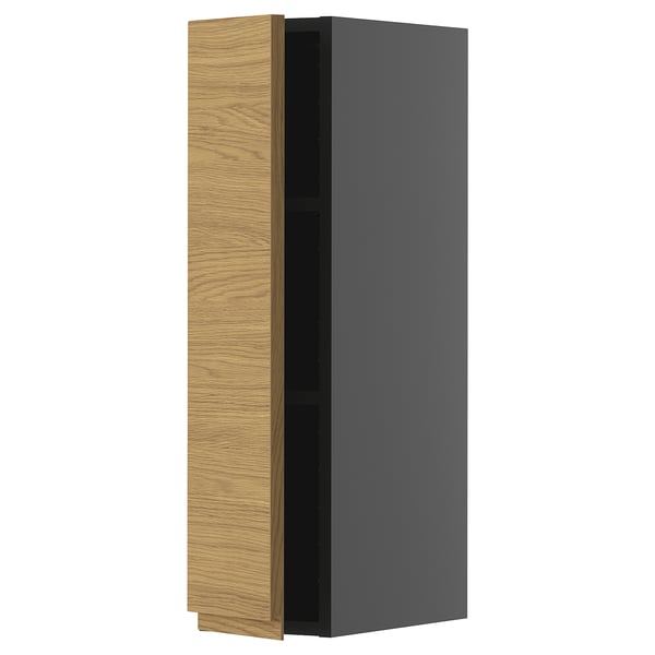 Modern kitchen cabinet with gray and oak-wood finish, sleek design, minimalist handles.