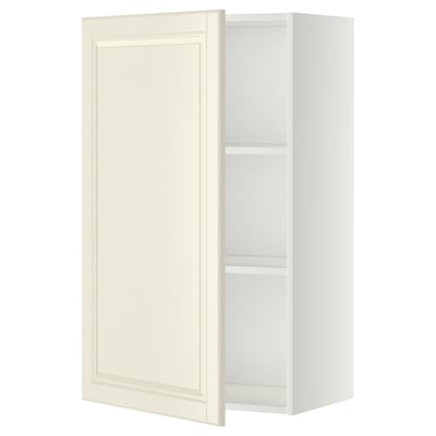 A METOD off-white kitchen cabinet with a classic design. Its rectangular, featuring a smooth door and adjustable shelves inside.
