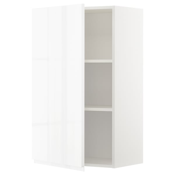 A white METOD wall cabinet with two shelves and a reversible door.